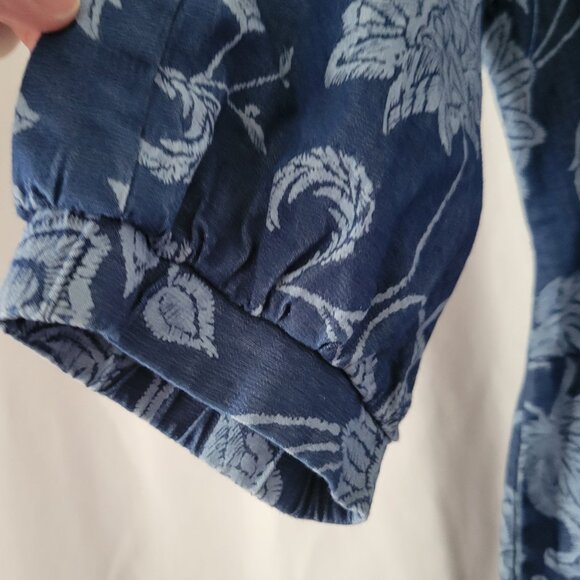 Isaac Mizrahi Sz 10 Dress Cottagecore Floral Blue Tie front slit sleeves lace up - Picture 6 of 13